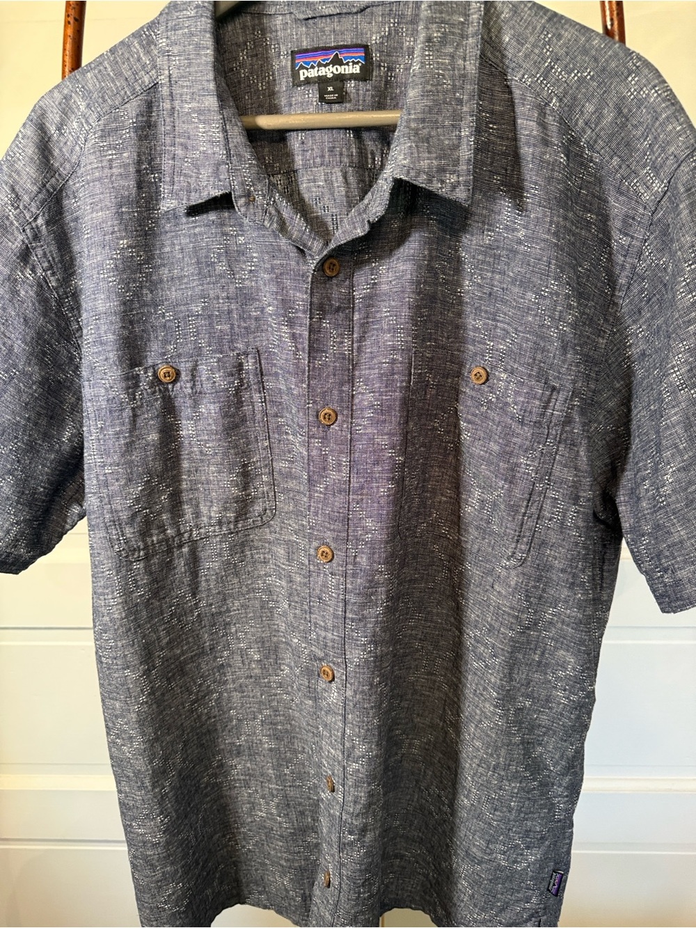Patagonia Hemp Organic Cotton Short Sleeve Button Up Shirt Men’s Blue